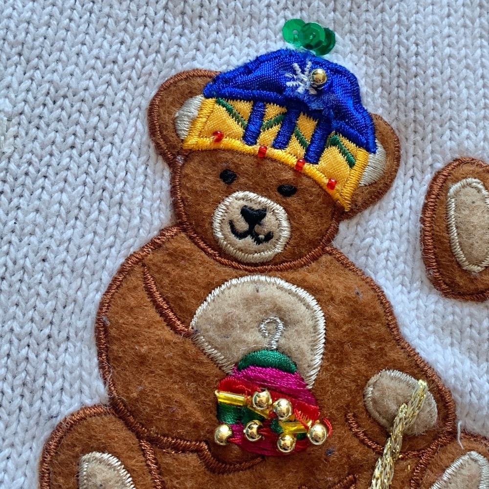 Nutcracker Vintage Ugly Christmas Holiday Sweater Teddy Bears Tree Sequins 2X-3X - Picture 9 of 16